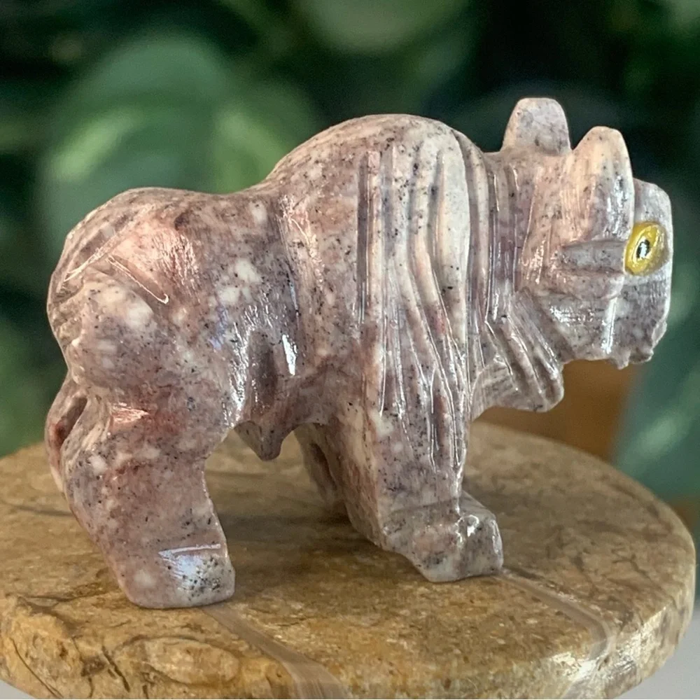 Miniature BUFFALO Stone Carving Mini Figurine Steatite Soapstone Carved Animal